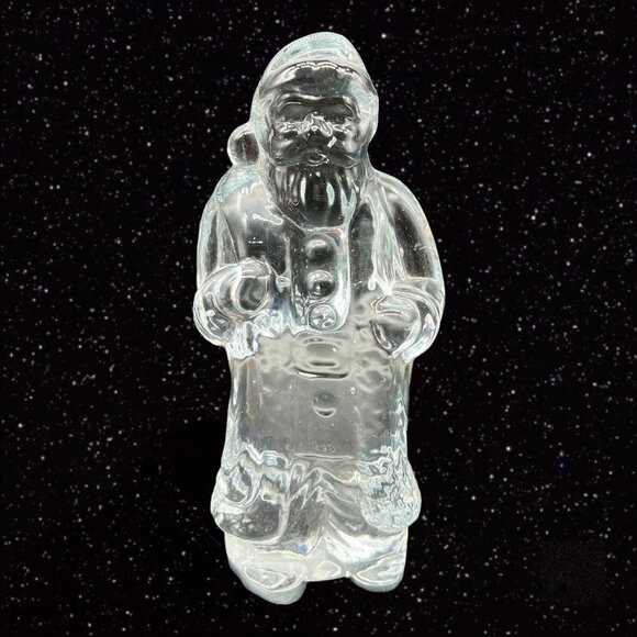Vintage Art Glass Santa Claus Figurine Paperweight Clear Christmas 7”T 4”W - Picture 3 of 11